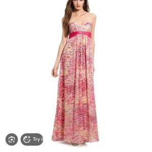 BCBG Max Azria Kai silk strapless maxi Fress